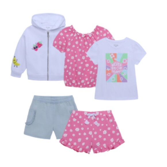 Girls Tee, Shorts and Hoodie Outfit Set, 5-Piece, Sizes 4-10